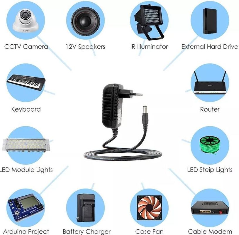 Adattatore AC DC regolato con spina 12V EU Convertitore 100V-240V Alimentatore 1A 1000mA